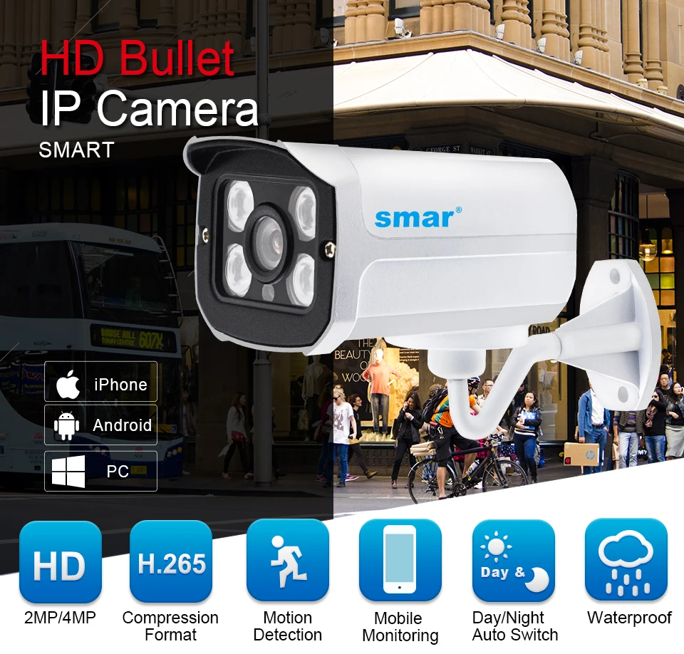 Smar наружная Водонепроницаемая ip-камера 1080P 4MP циллиндрическая камера IP H.265 ночного видения камера видеонаблюдения Onvif P2P