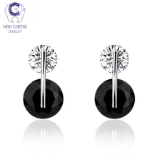 HanCheng Новая мода Шарм черный посеребренный гвоздь AAA Циркон CZ камень драгоценный Круглый Серьги гвоздики для женщин ювелирные изделия bijoux brincos