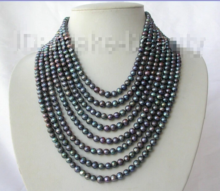 

Free shipping >>>>>>stunning 8rows 7mm round black freshwater cultured pearl necklace h562
