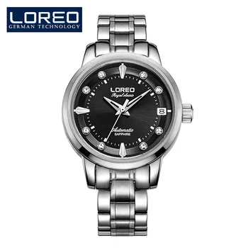 

LOREO 2017 Ladies Diamond Display Simple Women Watches Top Brand Luxury Sapphire Stainless Steel Automatic Mechanical Watches