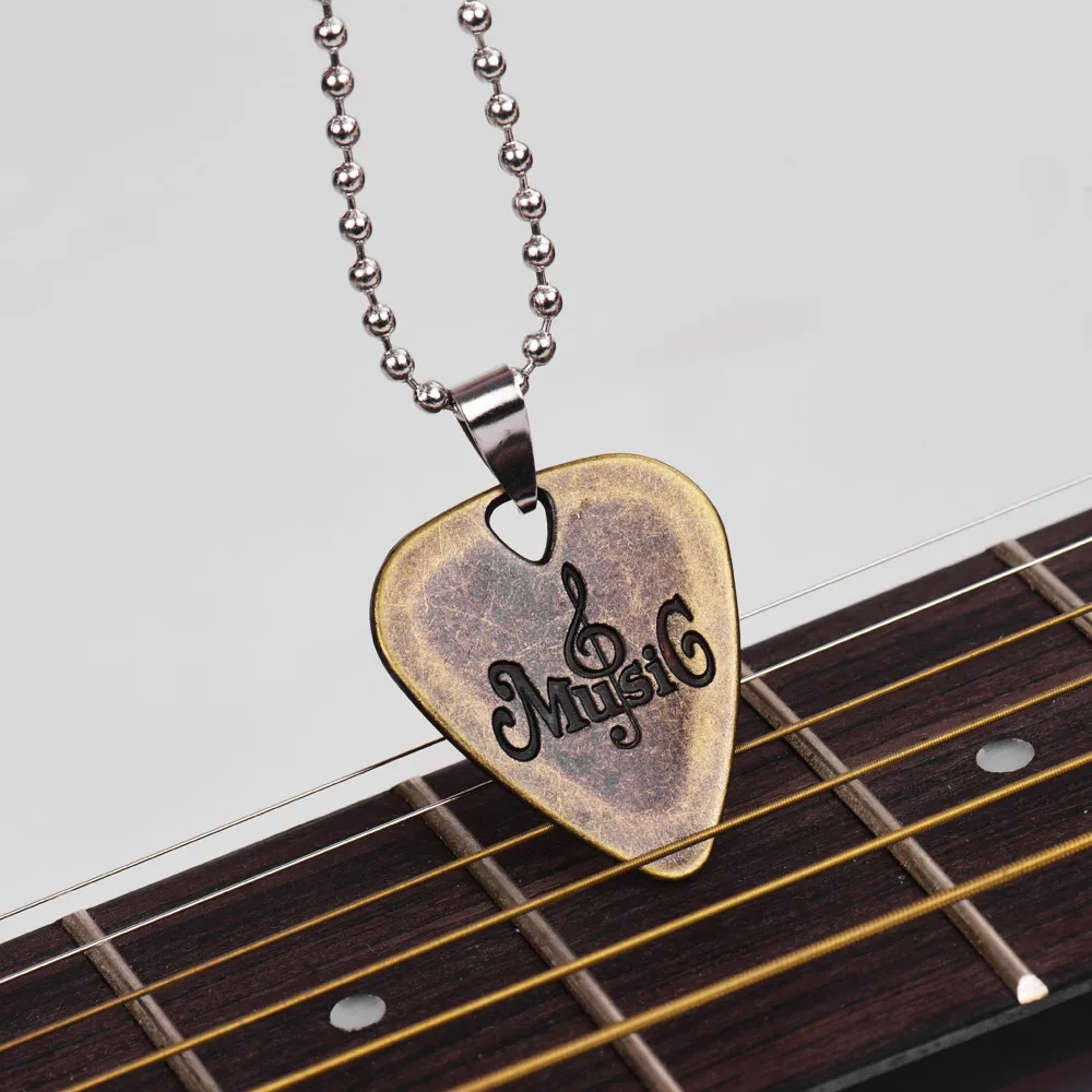 Metal Guitar Pick Necklace Zinc Alloy 1.2mm Thickness With Ball Chain