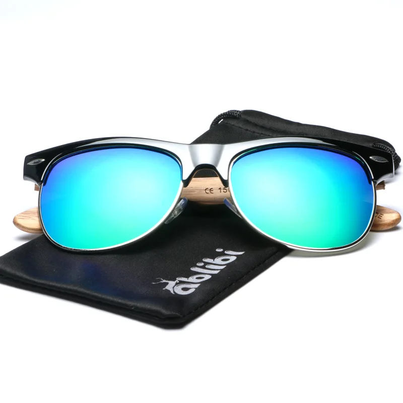 Ablibi, бамбуковые деревянные солнцезащитные очки с поляризованными линзами, уникальные мужские солнцезащитные очки без оправы, UAV, ЗАО, защитный чехол с деревянными оттенками - Цвет линз: Зеленый