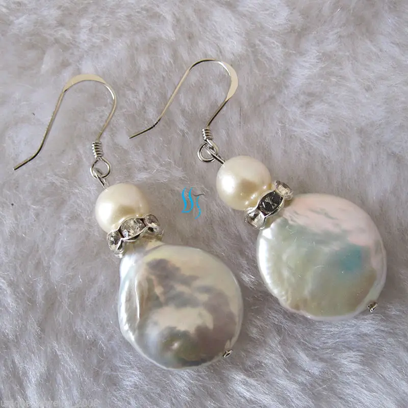 

Nice 7-14mm White Coin Freshwater Pearl Earrings