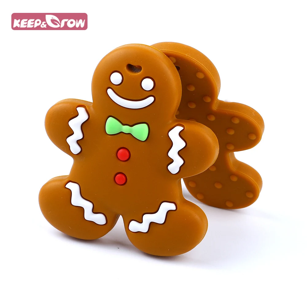 

Keep&Grow 1Pc Silicone Baby Teethers BPA Free Gingerbread Man Teether Beads Food Grade Baby Teething Toys For Necklace Making