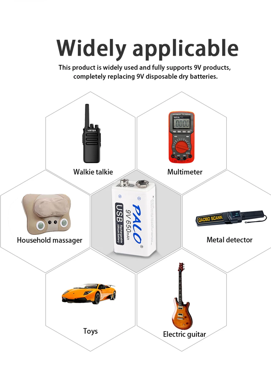 PALO 650 mаh 9В батареи USB 6F22 литиевая батарея 9 В литий-ионная перезаряжающаяся батарея для микрофона гитары EQ Дымовая пожарная сигнализация мультиметр
