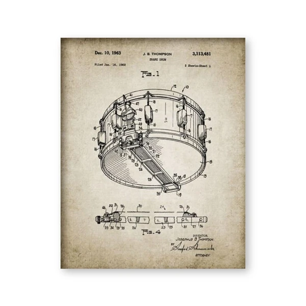 Набор барабанов патент старинные плакаты печать барабанная палочка музыка тарелки барабан дизайн стены искусства холст картины барабанщик идея подарка - Цвет: PH1167