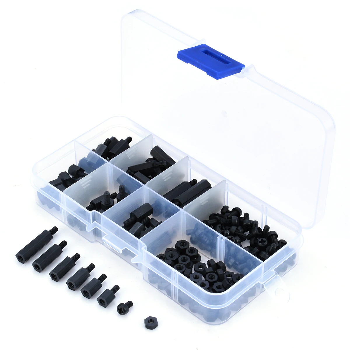 180pcs Black M3 Nylon Hex Spacers Screw Nut Standoff Kit Fasteners