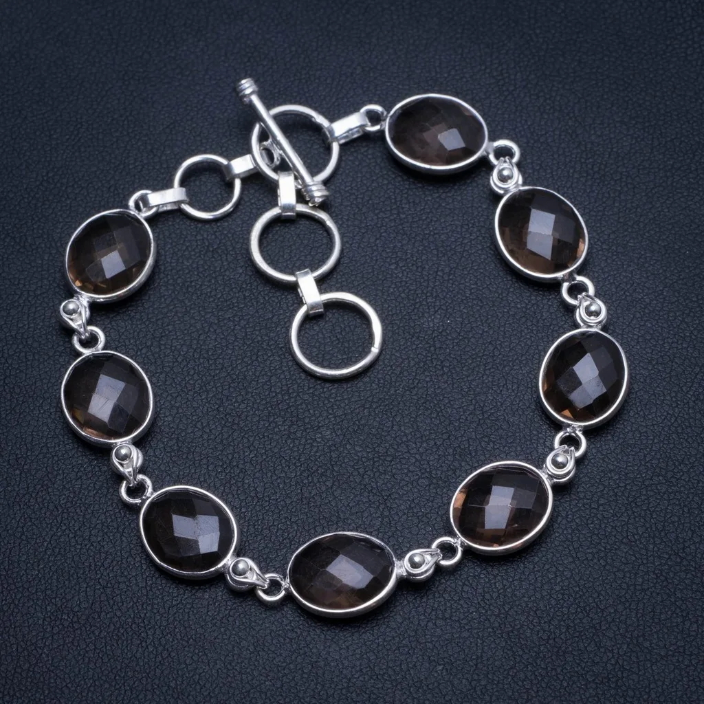 

Natural Smoky Quartz Handmade Vintage 925 Sterling Silver Tennis Bracelet 7 1/4-8 1/4" T8315