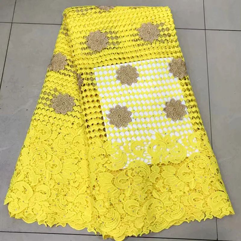 

Latest African Lace Fabric 2019 yellow Bridal Lace Fabric High Quality Embroidery Tulle Lace Fabric For Nigerian Wedding