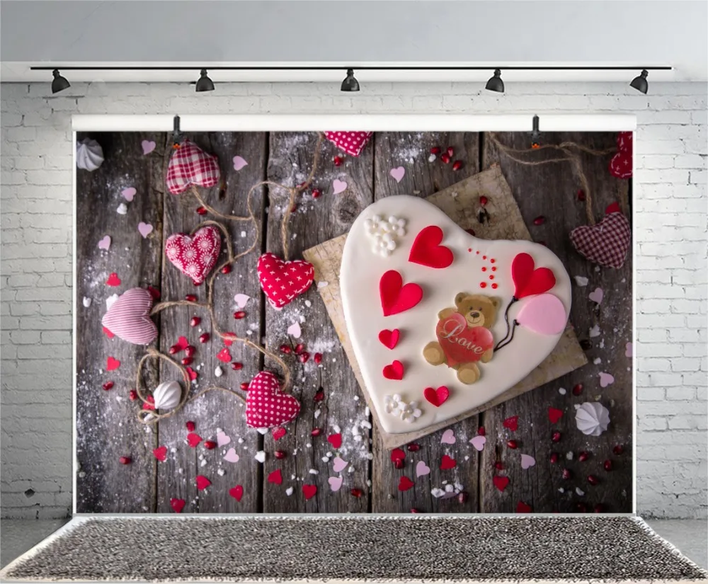 Laeacco Baby Birthday Love Heart Cake Dessert Dark Wooden Board Photo Backgrounds Photography Backdrops Photocall Photo Studio
