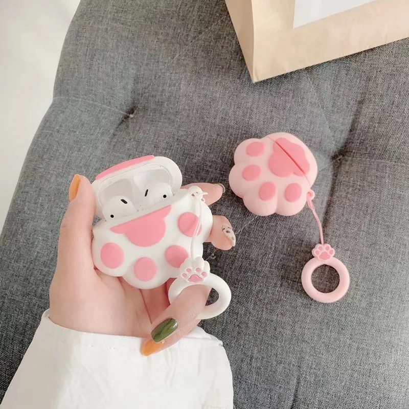 Чехол для Airpods милый 3D чехол с розовой кошачьей лапой Забавный силиконовый мягкий