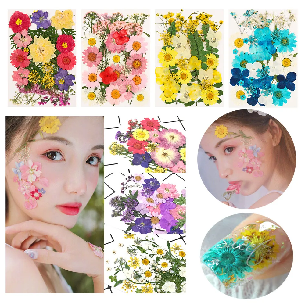

3D Fashion Pressed Flower Temporary tattoo Face Sticker Makeup Mixed Organic Natural Real Dry Flowers DIY Art Floral Face Decors
