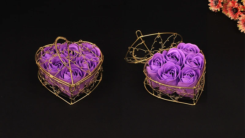 JAROWN Gold Plated Iron Basket 6 Pcs Soap Flowers Christmas Creative Small Gift Wedding Decoration Home Party Decor Flores (4)