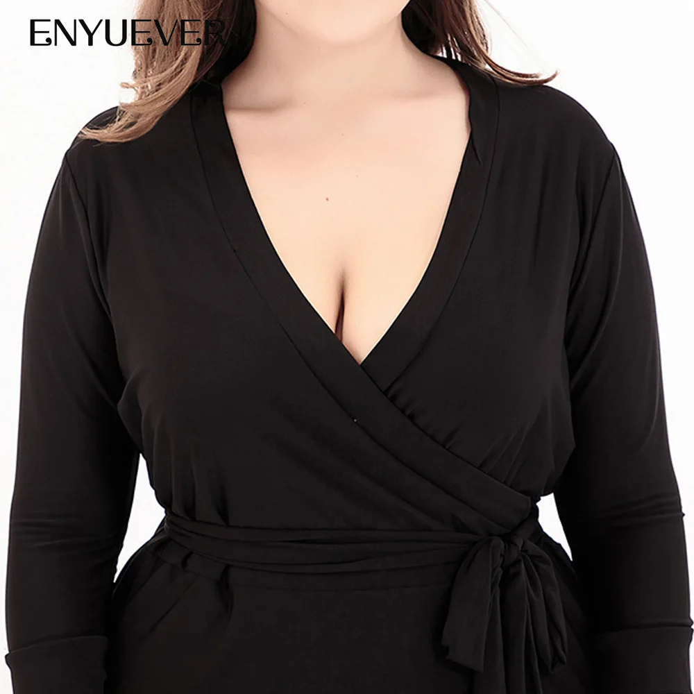 Enyuever платья размера плюс для женщин 4XL 5XL 6XL Осенние элегантные с рукавом 3/4