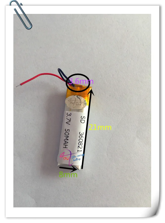 10 pcs 3.7v 50mah 360821 Lithium Polymer LiPo Rechargeable Battery li ion li-polymer For DIY Mp3 bluetooth Recorder headphone |