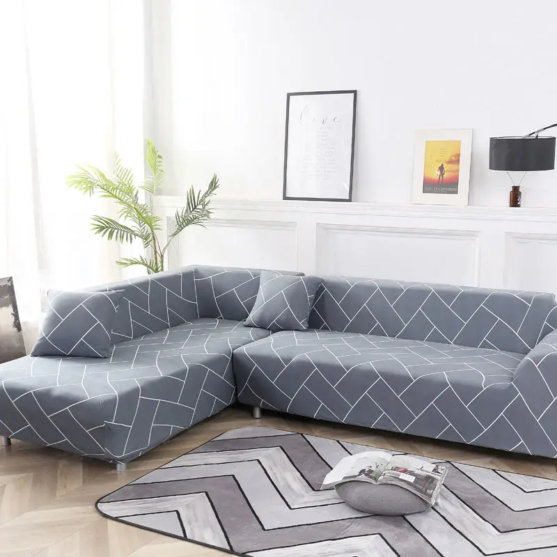 Геометрический Набор чехлов для дивана, эластичный чехол для дивана для гостиной, набор из 2 предметов, подходит для углового шезлонга, дивана