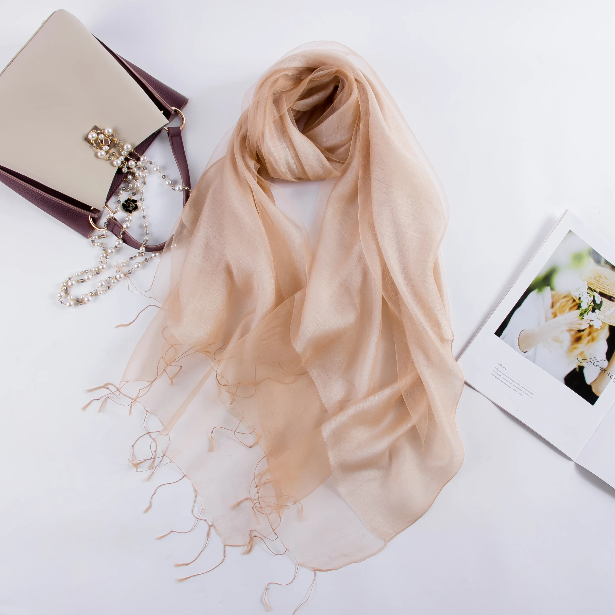 

2019 women solid color folded double-layer silk scarf women scarf shawls and wraps pashmina bufandas invierno mujer dropshiping
