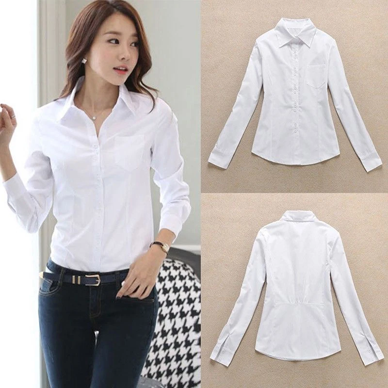 

Spring Autumn Career White Shirt Female Long-sleeved Slim Shirt Formal Blouse Overalls Office OL Blouse Black White