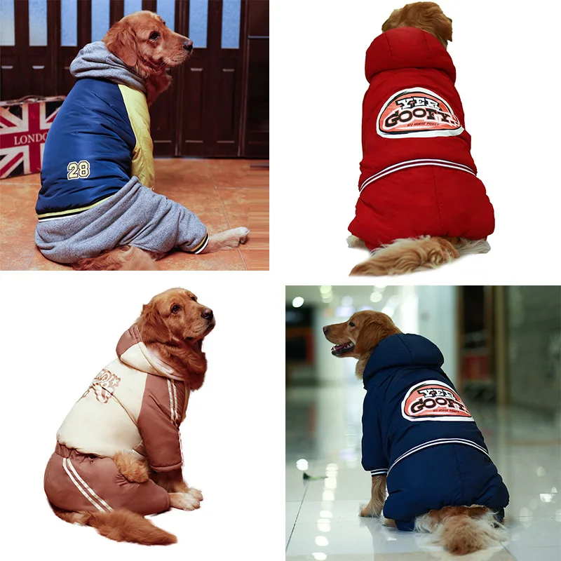 

Pet Dog Clothes Warm Winter Large Dog Jumpsuit Large Size Cotton Coat Windproof Thick Golden Retriever Hoodie Jacket For big Dog