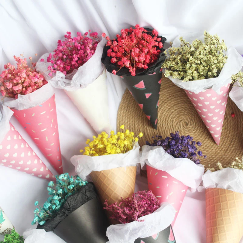 

20Pcs Ice Cream Cone Mini Flower Wrapping Paper Gift Packaging Bouquet Wedding Decoration Florist Supplies