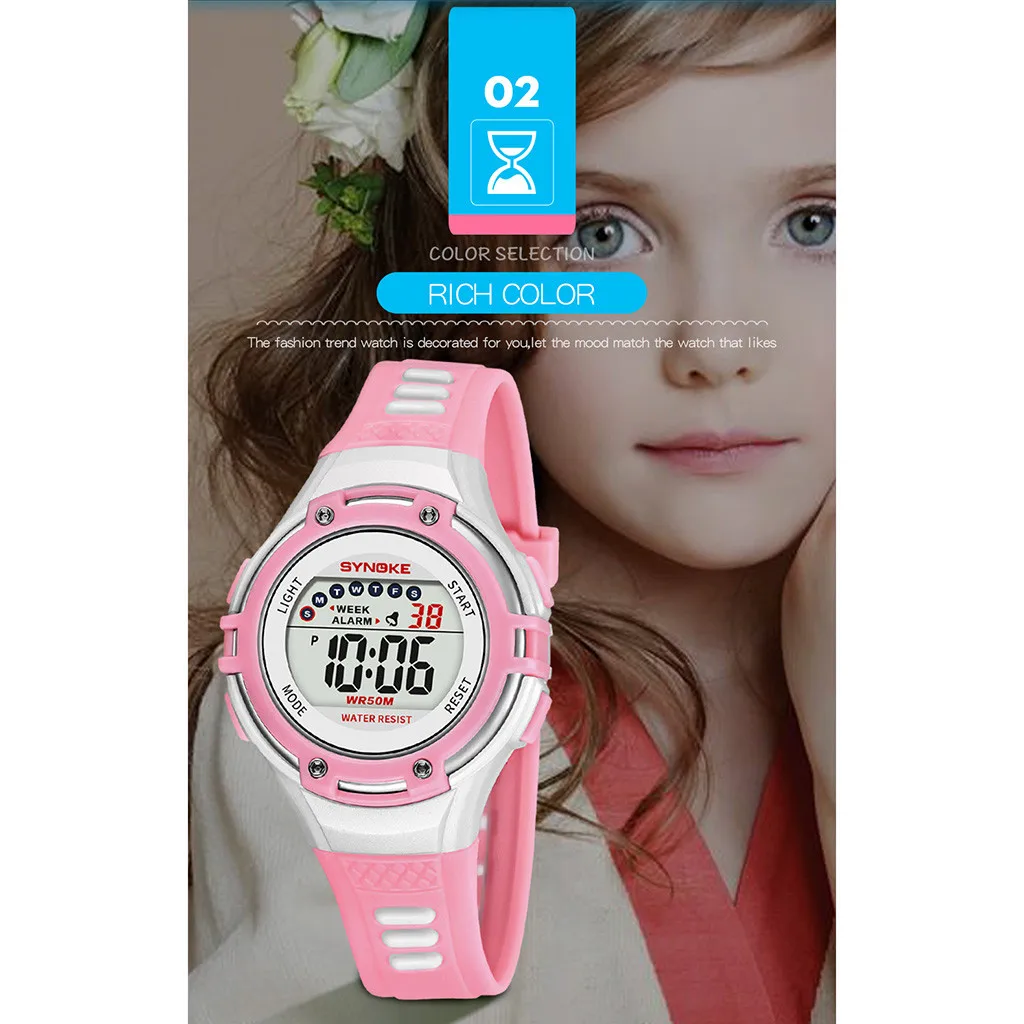 

SYNOKE Children Digital Watch Multi Function LED Night Light Alarm Waterproof 5Bar Electronic Watches orologi bambini #N03