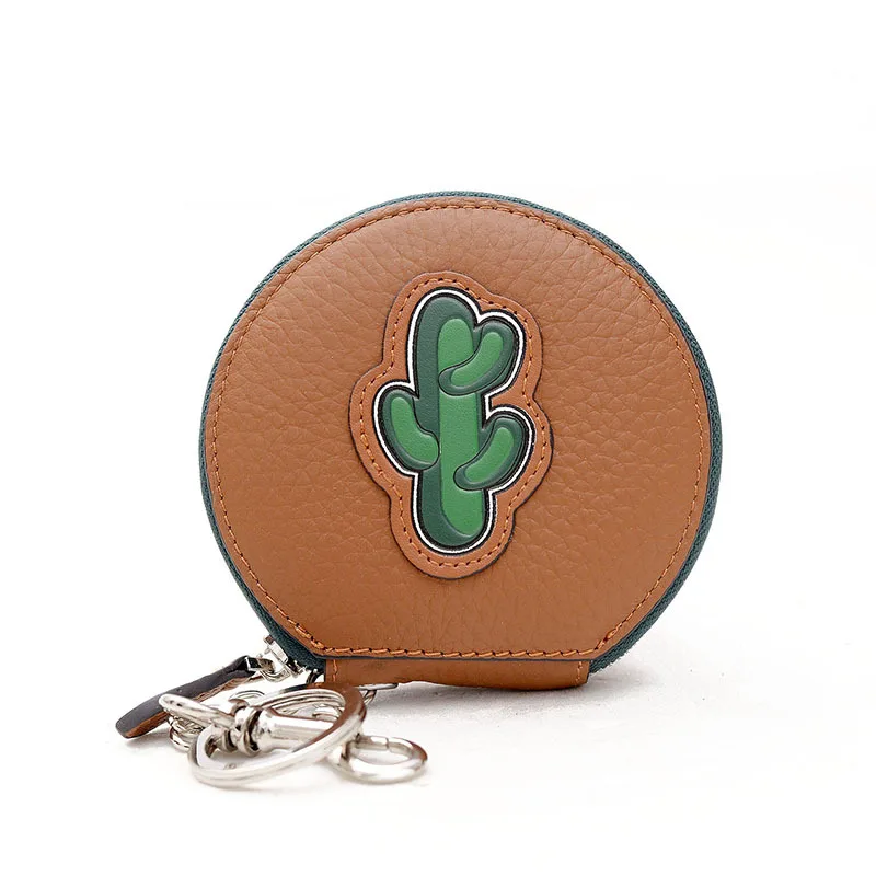 Cactus Printing Round Circle Coin Purses Mini Leather Wallet font b Women b font Sexy Red