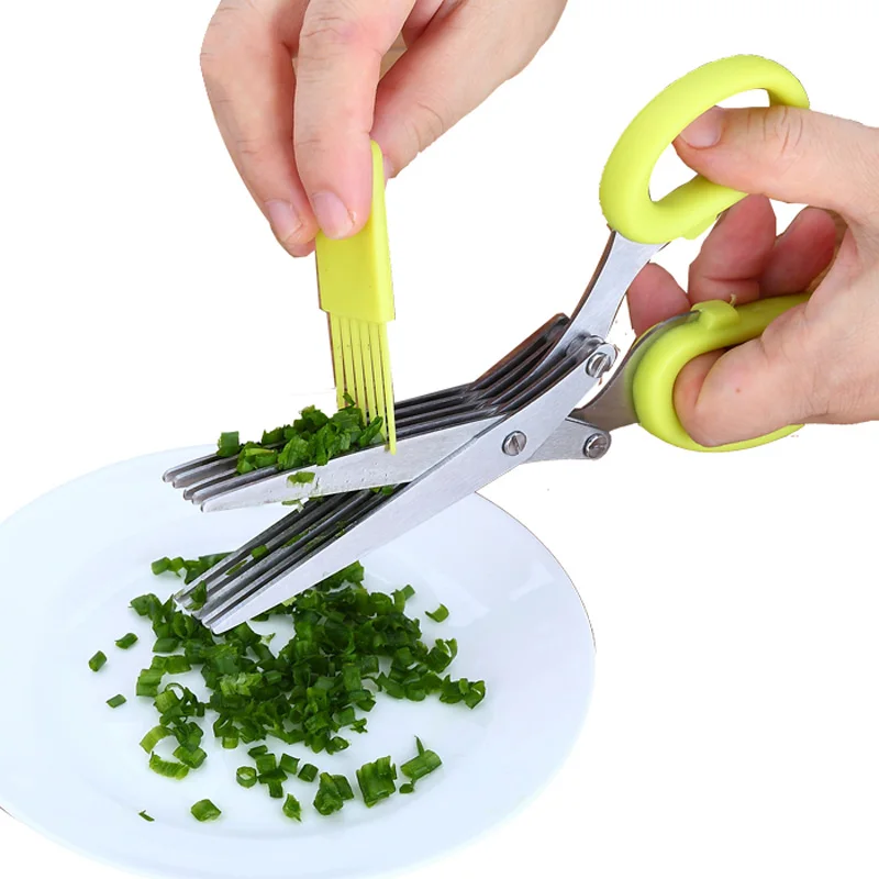 

Multi-layer Scissors Stainless Steel Multifunction Cutter Kitchen Tools,Vegetable Scallion Herb Spices Cut Knives Cooking Tool