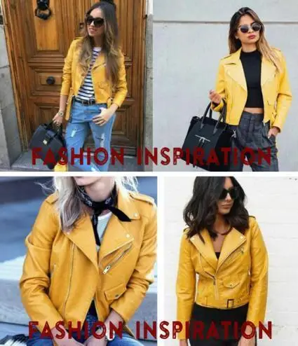 Promo 2019 Spring Bright Yellow Women PU Leather Jackets Zipper Leather Coat Turn-down Collar Female PU J