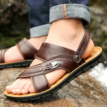 Classic Men sandals summer casual wear beach shoes men's leather trend non-slip slippers Dual use shoes for men sandals slipper цена Classic Men sandals summer casual wear beach shoes men's leather trend non-slip slippers Dual use shoes for men sandals slipper цены онлайн