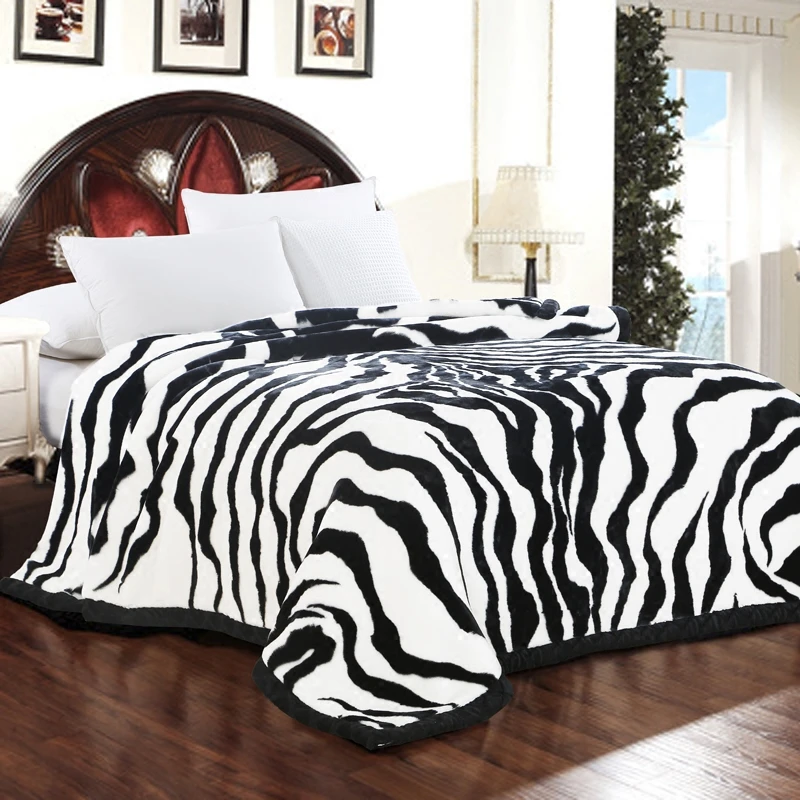Super Soft Warm Fluffy Raschel Mink Blanket Animal Zebra Skin Pattern Printed Sofa Throw Twin Queen Size Bed Blanket For Winter