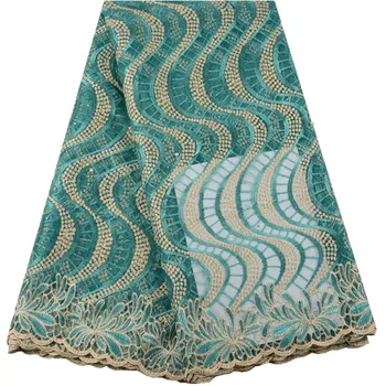 

2019 French Lace Fabric Teal Wedding High Quality African Tulle Lace Fabric 5Yard Nigerian Mesh Tulle Lace fabric Y1442