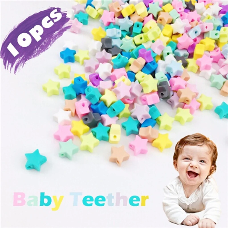 10Pcs Silicone Star Beads Pendant Teether Necklace Bracelet Accessories