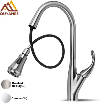 

Quyanre Kitchen Pull Out Faucet Chrome Brush 360 Degree Swivel Spray Single Handle Mixer Sink Tap Faucet Torneira Kitchen Faucet