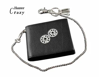 

Steampunk Wheel Real Leather Wallet Card Holder With Metal Key Chain For Gift