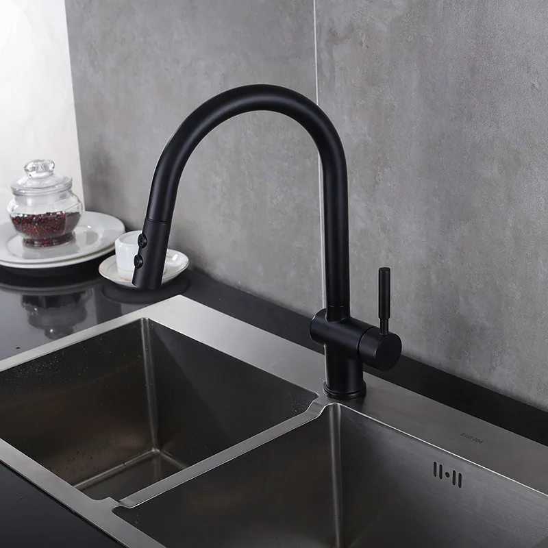 

all copper Bifunctional stretchable cock smoked pull out water hot and cold MIXER kitchen sink basins faucets black or chrome