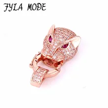 Fashion Micro Pave Zircon Pink Eye Leopard Head Connector Fastener For Pearls Bracelet Necklace Clasps Jewelry Findings CHF558