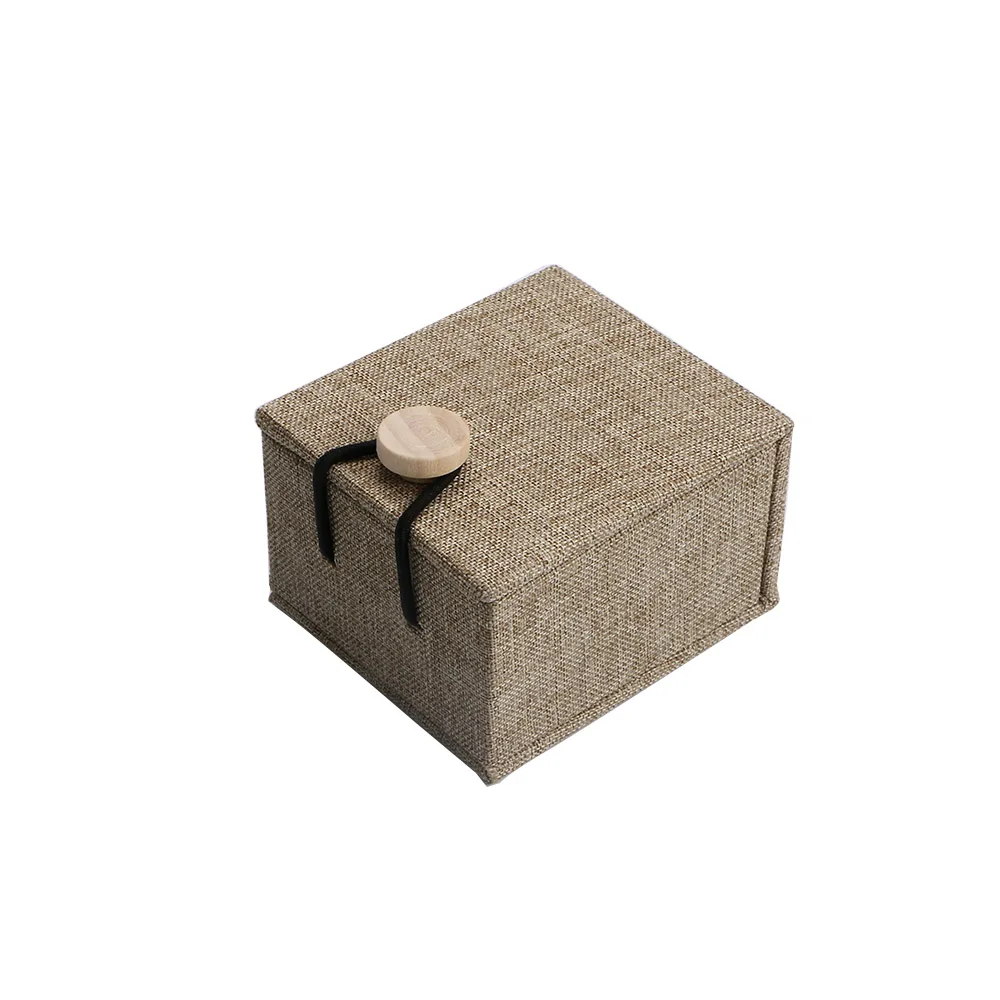 

Simple Linen Wooden Buckle Jewelry Box for Storing Ring Necklace Bracelet Earrings Packaging Box Easy To Carry