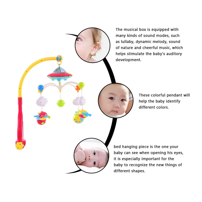 Детская кровать колокол музыкальные мобильные игрушки 0-12 месяцев кроватки Mobile музыкальный кровать колокол животных погремушки проекции