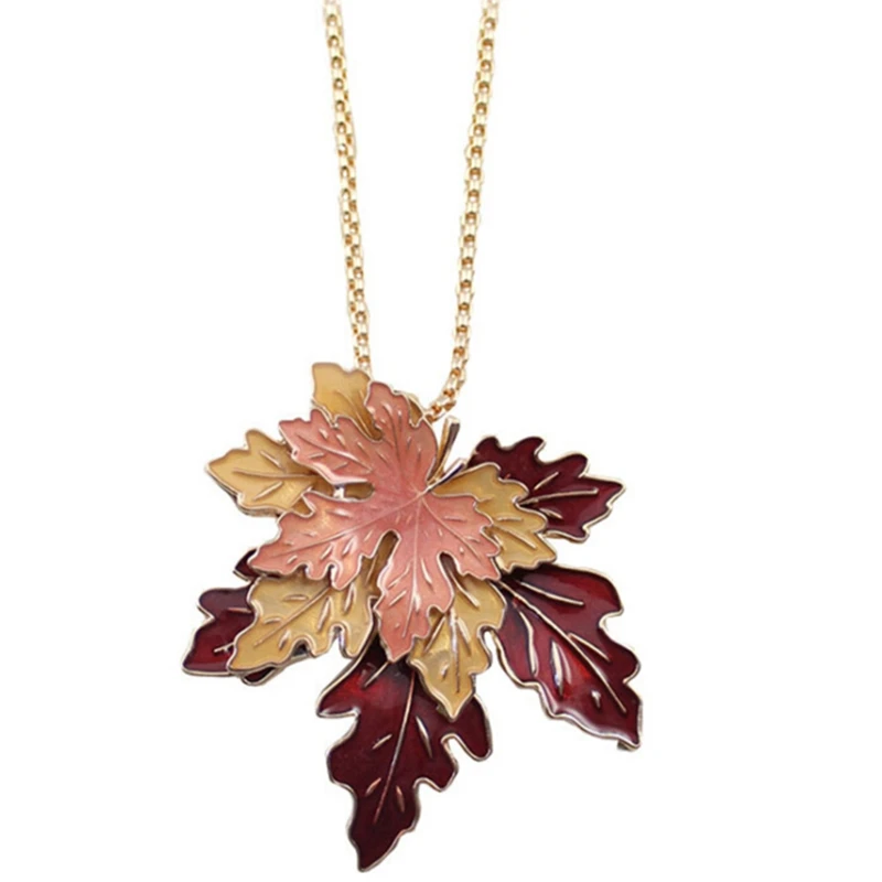 

2018 New Fashion Style Necklace Beautiful Maple Enamel Leaf Plants Long Necklace Sweater Chain Drop Shipping