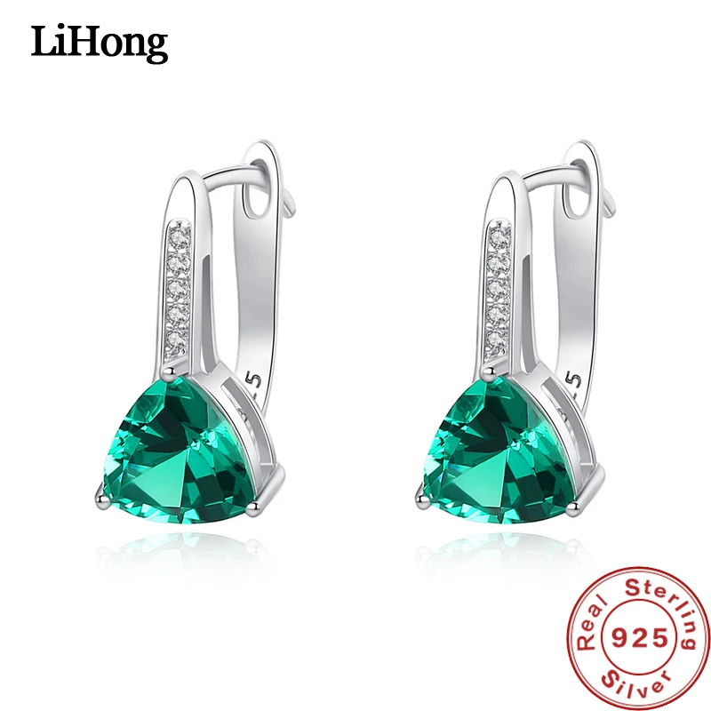 

Hot Sale Stud Earrings Women S925 Sterling Silver Natural Green Pink Blue Geometric Shaped Gemstone Stud Earring Jewelry Female
