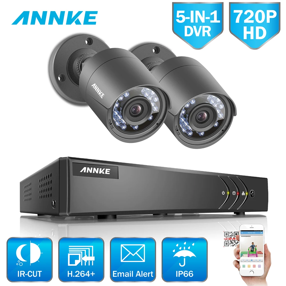 

ANNKE 4CH HD 720P TVI 1080N DVR 2pcs 1500TVL Outdoor IR Day Night Security Camera Surveillance System 1TB HDD DE