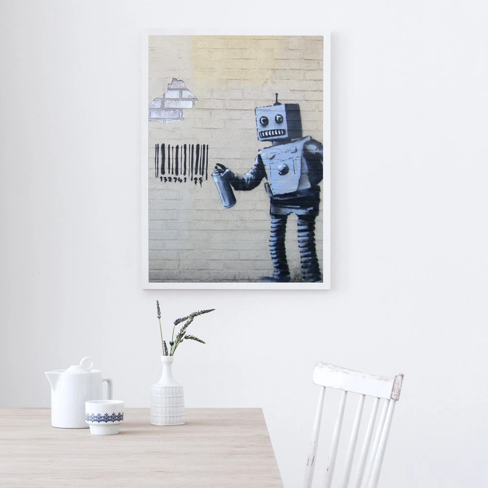 

Banksy Robot Bar Code Label Posters And Prints Canvas Painting Wall Art Home Decor For Living Room Home Decor Pictures