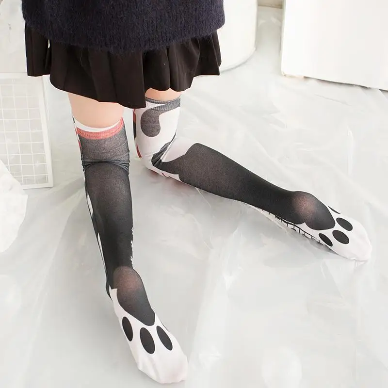 2019 1 Pair cute cat Long Knee Sock Girls Womens Fashion printed thin Nylon Stockings Opaque Female High Over Knee Socks 5S-SW02