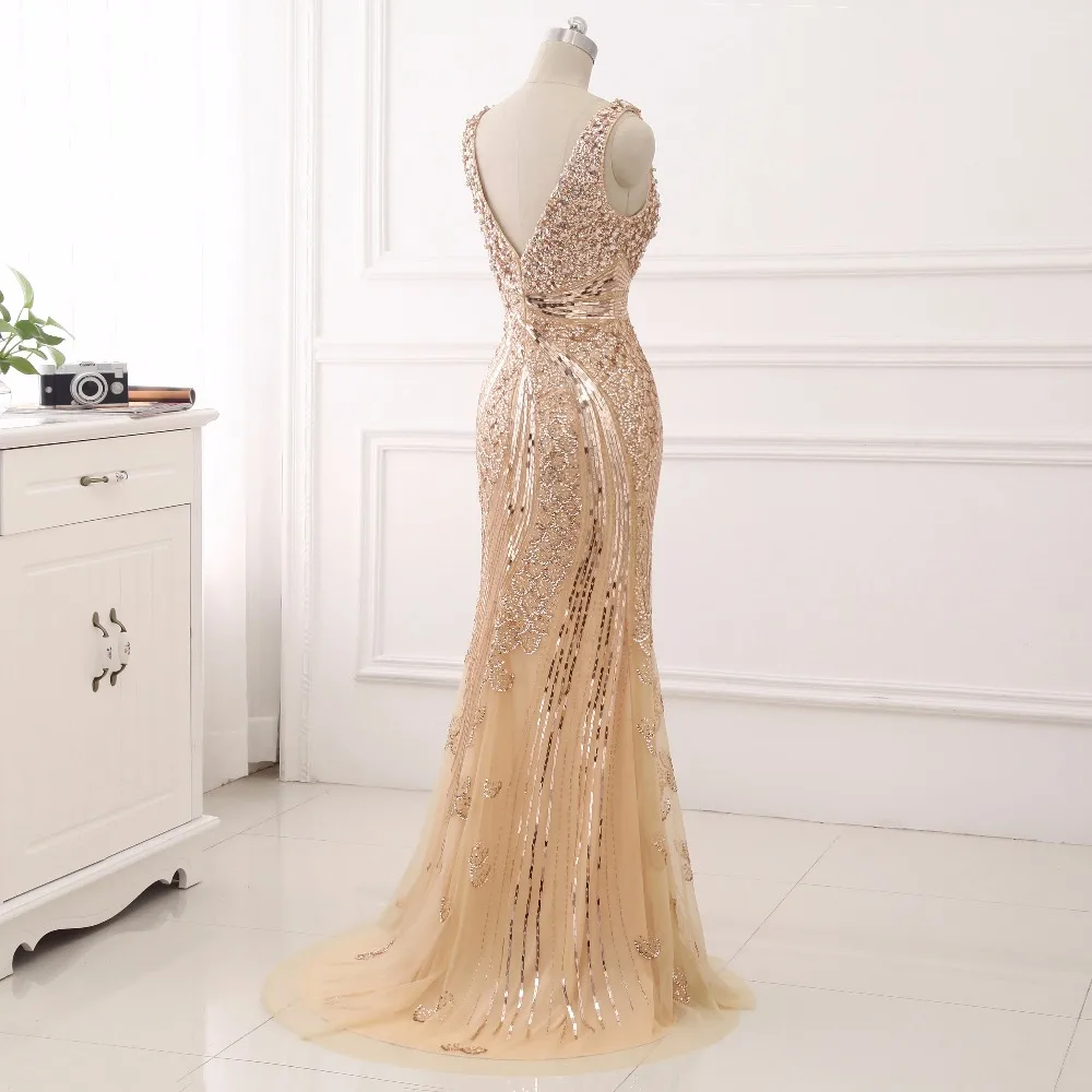 Champagne Luxo Sereia deep V neck frisada_conew1