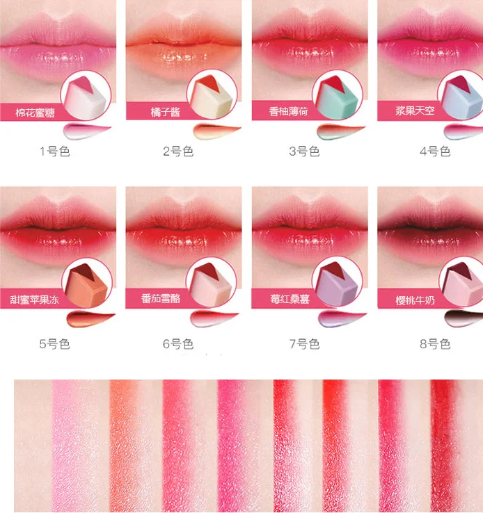 

Brand l ip gloss l ipstick 8 color gradient color Korean style Two color tint l ip stick lasting waterproof