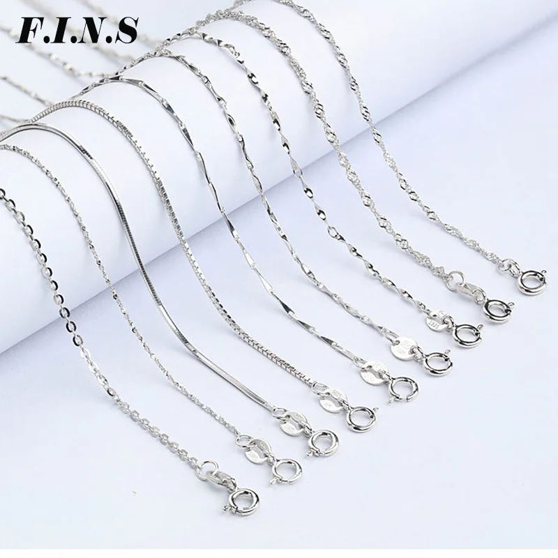 

F.I.N.S 8 Styles 925 Sterling Silver Chains Jewelry Findings & Components Cross Box Snake Water Wave Chain Necklace Accessories