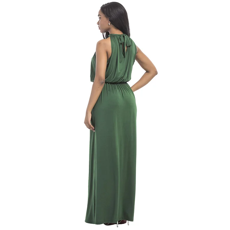 Kostlich Loose Casual Plus Size Ladies Dreses Elastic Waist Back Bow Tie Sexy Women Long Dress O-Neck Sleeveless Summer Dress (12)