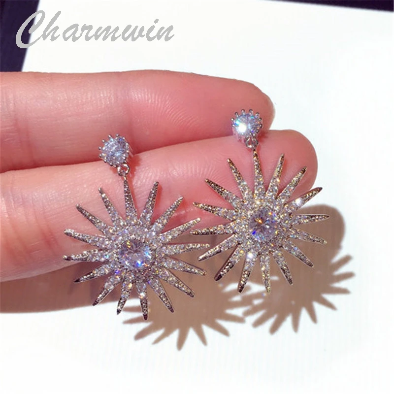 Женские серьги подвески Charmwin роскошные длинные с кубическим цирконием и