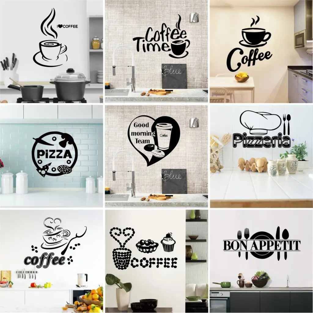 Custom kitchen Wall Stickers For Restaurant Decor pizza Coffee Home Decoration Vinyl Waterproof Wall Art Murals Custom kitchen Wall Stickers For Restaurant Decor pizza Coffee Home Decoration Vinyl Waterproof Wall Art Murals