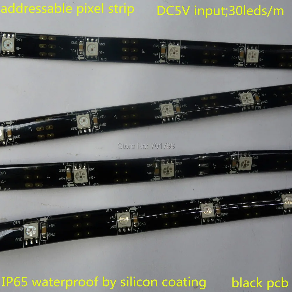Адресуемая Пиксельная Светодиодная лента 5 м DC5V 30 светодиодов/M WS2812B(WS2811) IP65 Черная